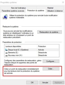 Windows 10 - creer un point de restauration 02
