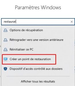 Windows 10 - creer un point de restauration