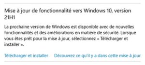 Windows 10 - mise à jour version 21h1