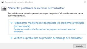 Windows 10 - outil de diagnostic de mémoire Windows