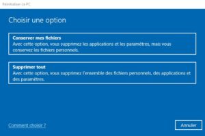 Windows 10 - réinitialiser ce PC