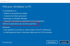 Windows 10 - réinitialiser ce PC pret