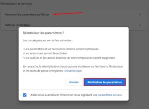 Windows 10 - reinitialiser les parametres google chrome